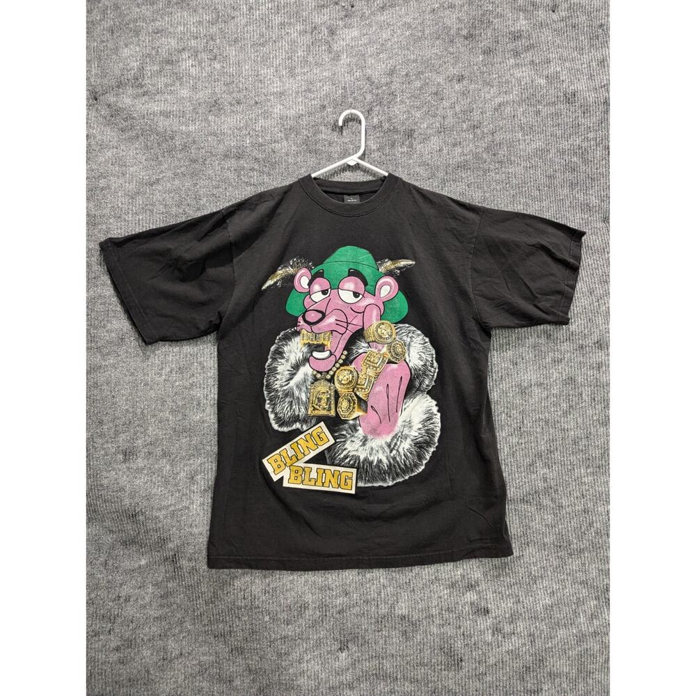 Pink Panther Bling Bling Shaka Wear Embellished Black Cotton T-Shirt Size XL